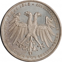 Франкфурт 2 гульдена 1848 г., NGC MS63, "Избрание австрийского принца Йоханна викарием"