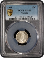 Канада 10 центов 1918 г., NGC MS62, "Король Георг V (1911 - 1936)"