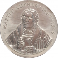ГДР 20 марок 1983 г., NGC MS67, "500 лет со дня рождения Мартина Лютера"