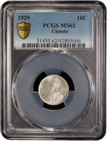 Канада 10 центов 1929 г., NGC MS62, "Король Георг V (1911 - 1936)"