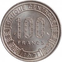 Габон 100 франков 1971 г., UNC, "Франк КФА BEAC  (1971 - 2015)"