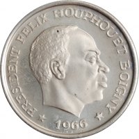 Кот-д'Ивуар 10 франков 1966 г., PROOF, "Союз, Дисциплина, Работа"