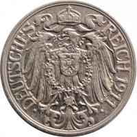 Германия 25 пфеннигов 1911 г. A, 'Германская империя (1871 - 1922)'