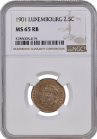 Люксембург 2 1/2 сантима 1901 г., NGC MS65 RB, "Великое Герцогство Люксембург (1854 - 1917)" Top Pop