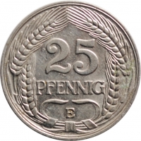 Германия 25 пфеннигов 1911 г. E, 'Германская империя (1871 - 1922)'