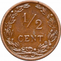 Нидерланды 1/2 цента 1903 г., UNC, "Королева Вильгельмина (1890 - 1948)"