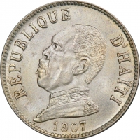 Гаити 20 сантимов 1907 г., PCGS MS64, "Республика Гаити (1863 - 1985)" Top Pop