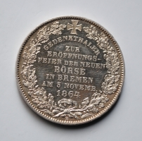 Бремен 1 талер 1864 г., AU, 'Открытие новой бизнес-биржи'