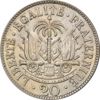 Гаити 20 сантимов 1907 г., PCGS MS64, "Республика Гаити (1863 - 1985)" Top Pop