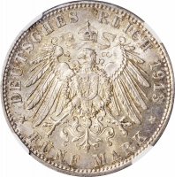 Бавария 5 марок 1913 г., NGC MS62, "Король Отто І (1886 - 1913)"