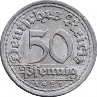 Германия 50 пфеннигов 1921 г. J