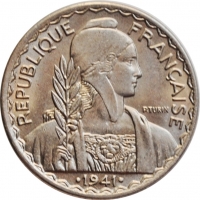 Индокитай 20 сантимов 1941 г. S, BU, 'Французский Индокитай (1885 - 1954)'