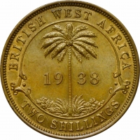 Британская Западная Африка 2 шиллинга 1938 г. KN, UNC, "Король Георг VI (1937 - 1952)"