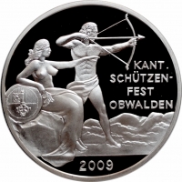 Швейцария 50 франков 2009 г., NGC PF70 UC, "Стрелковый фестиваль в Обвальдене" Top Pop