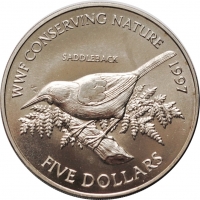 Новая Зеландия 5 долларов 1997 г., BU, 'WWF: сохранение природы - Тико'