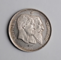 Бельгия 1 франк 1880 г., UNC, '50 лет Независимости'