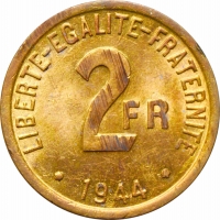 Франция 2 франка 1944 г., UNC, "Четвертая Республика (1944 - 1959)"