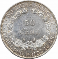 Индокитай 50 сантимов 1936 г., UNC, "Французский Индокитай (1885 - 1954)"