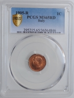 Италия 1 чентезимо 1905 г., PCGS MS65 RD, "Король Виктор Эммануил III (1900 - 1946)"