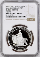 Швейцария 50 франков 2002 г., NGC PF70 UC, "Стрелковый фестиваль в Цюрихе"
