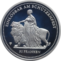 Швейцария 50 франков 2002 г., NGC PF70 UC, "Стрелковый фестиваль в Цюрихе"