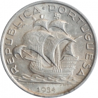 Португалия 5 эскудо 1934 г., AU, "Португальская Республика (1911 - 1969)"