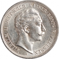 Пруссия 2 марки 1908 г., UNC, 'Король Вильгельм II (1888 - 1918)'