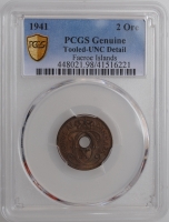 Фарерские острова 2 эре 1941 г., PCGS UNC Details, "Король Кристиан X (1941 - 1941)"