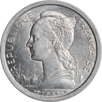 Реюньон 1 франк 1948 г., BU, "Заморский департамент Франции (1945 - 1973)"