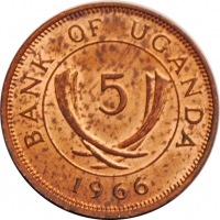 Уганда  5 центов 1966 г., UNC, 'Республика Уганда (1966 - 1986)'