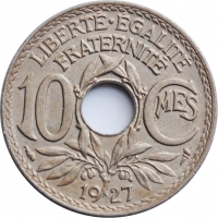 Франция 10 сантимов 1927 г., UNC, 'Третья Республика (1870 - 1941)'