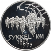Норвегия 100 крон 1993 г., PROOF, "Чемпионат мира по велоспорту" KM# 444