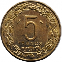 Экваториальная Африка 5 франков 1968 г., UNC, 'Денежный союз (1960-1974)'