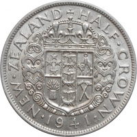 Новая Зеландия 1/2 кроны 1941 г., AU, "Король Георг VI (1937 - 1952)"