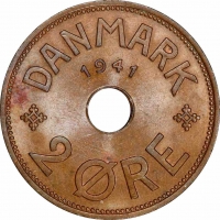 Фарерские острова 2 эре 1941 г., UNC, "Король Кристиан X (1941 - 1941)"