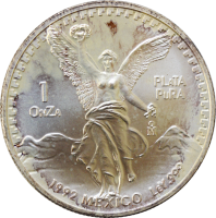 Мексика 1 онза 1992 г., UNC, "Серебряная инвестиционная монета "Свобода"