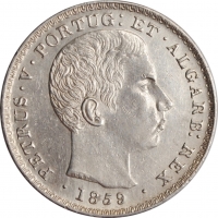 Португалия 500 рейсов 1859 г., AU, "Король Педру V (1853 - 1861)"
