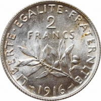 Франция 2 франка 1916 г., BU, "Третья Республика (1870 - 1941)"