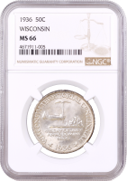 США 50 центов 1936 г., NGC MS66, "100 лет штату Висконсин"