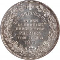 Бремен 1 талер 1871 г., ICG MS64, "Победа над Францией"