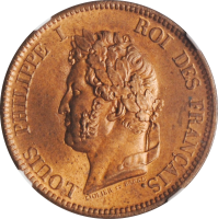 Французские Колонии 5 сантимов 1839 г., NGC MS64 RB, 'Король Луи-Филипп I (1830 - 1848)'
