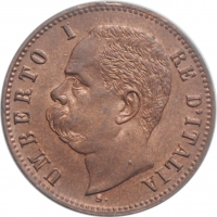 Италия 2 чентезимо 1897 г., UNC, "Король Умберто I (1878 - 1900)"