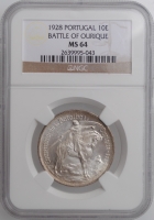 Португалия 10 эскудо 1928 г., NGC MS64, "Битва при Оурике"
