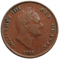 Великобритания 1/3 фартинга 1835 г., XF, "Король Вильгельм IV (1831 - 1837)"