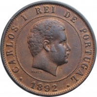 Португалия 20 рейсов 1892 г., XF, "Король Карлуш І (1889 - 1908)"