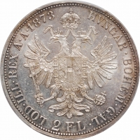 Австрия 2 флорина 1873 г., PCGS MS61, "Император Франц Иосиф I (1848 - 1916)"