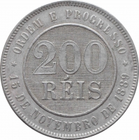 Бразилия 200 рейсов 1896 г., UNC, "Первая Республика (1889 - 1942)"