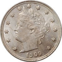 США 5 центов 1909 г., UNC, "Liberty Nickel"