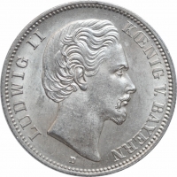 Бавария 2 марки 1876 г., NGC MS62, "Король Людвиг II (1864 - 1886)"