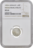 Мекленбург-Стрелиц 1/48 талера 1855 г., NGC MS66, "Великий герцог Георг (1816 - 1860)" Top Pop